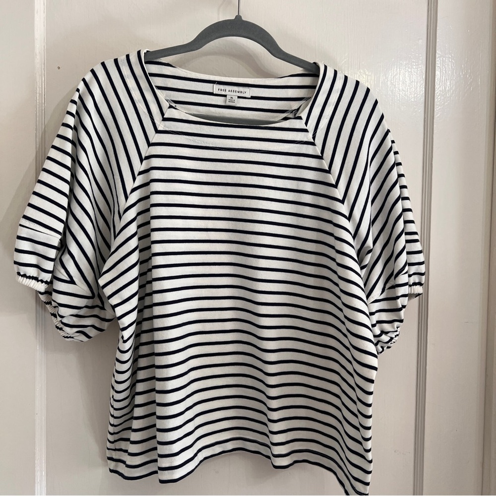 Navy and White Dolman Balloon Sleeve Blouse